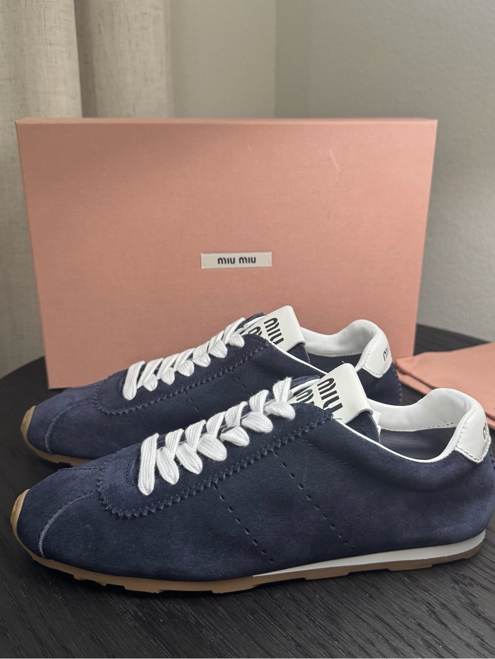Miu Miu Plume Bicolor Retro Sneakers Suede Blue 37